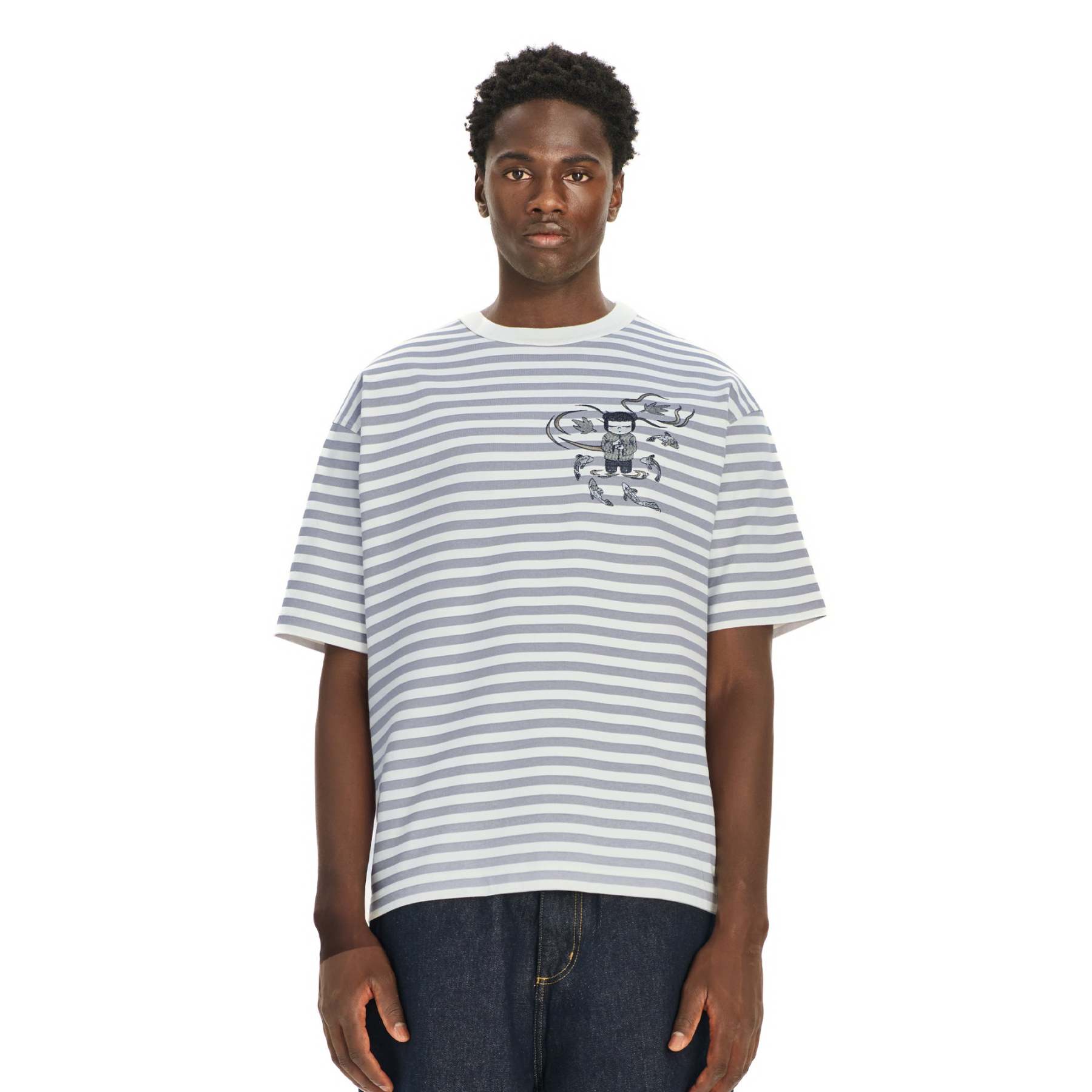 "koi" T Shirt grey striped-Fineriform