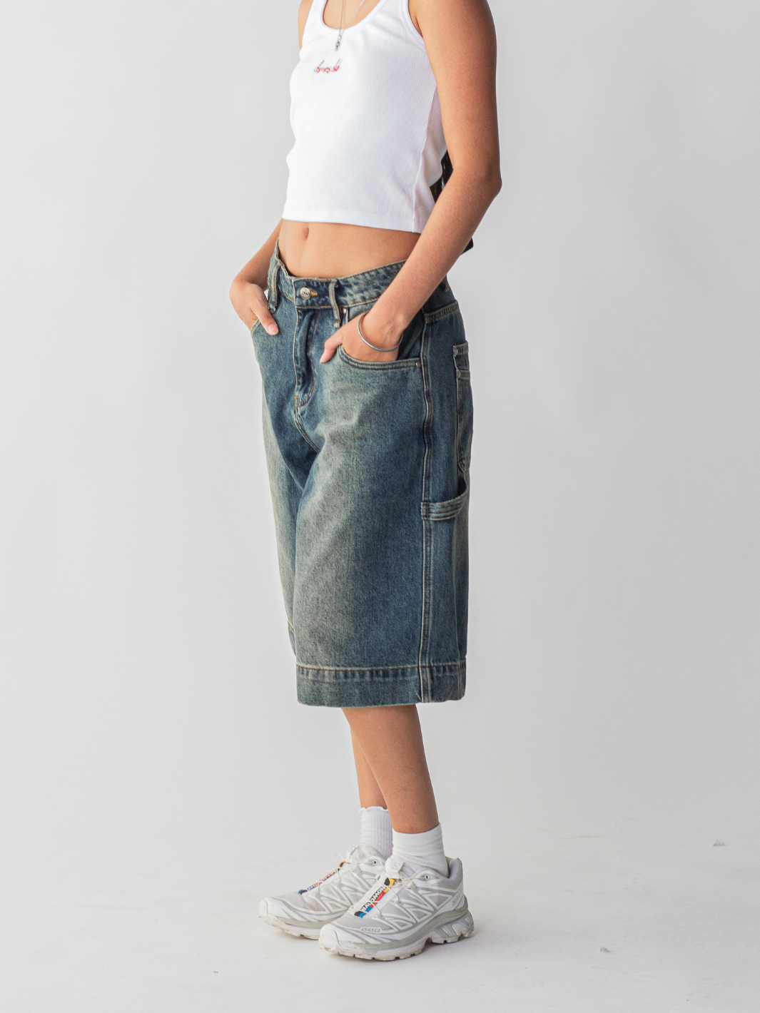 SMILEY STITCH JORTS - VINTAGE BLUE-Fineriform