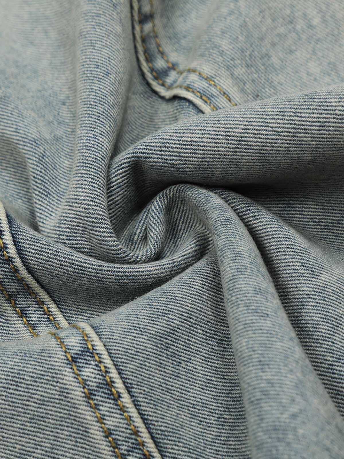 Denim Retro Belt Detail With Patchwork Barrel Jeans - 2490-Fineriform