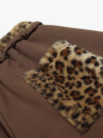 Retro Double-Waist Leopard Patch Barrel Pants-Fineriform