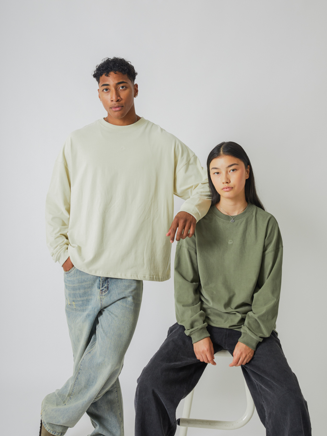 SMILEY LOGO LONG SLEEVE TEE - FADED GREEN-Fineriform