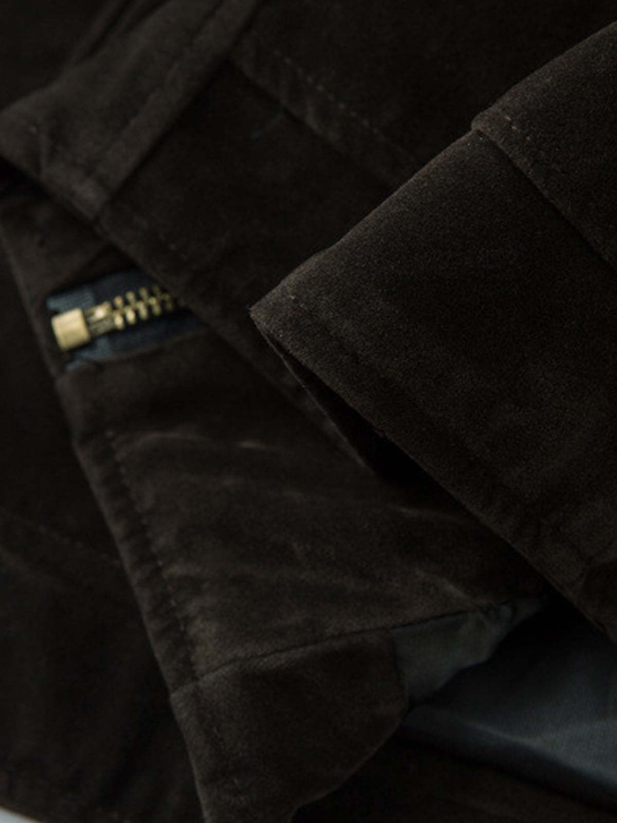 Retro Unique Metal Button Suede Lapel Bomber Jacket - 2538-Fineriform