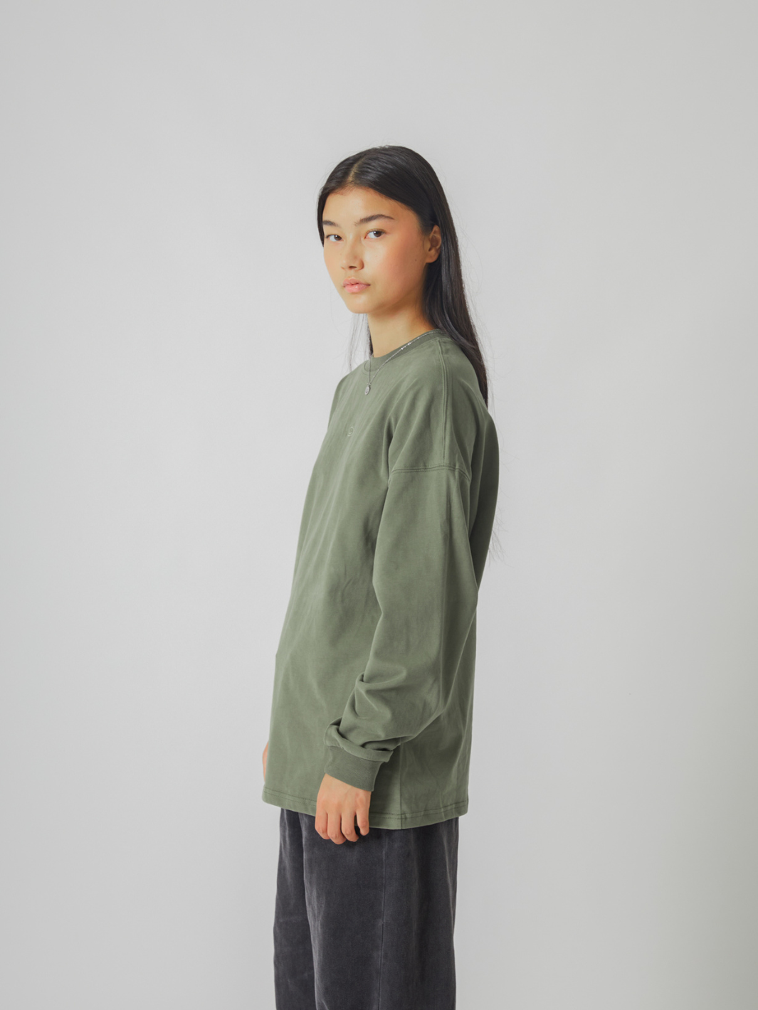 SMILEY LOGO LONG SLEEVE TEE - FADED GREEN-Fineriform