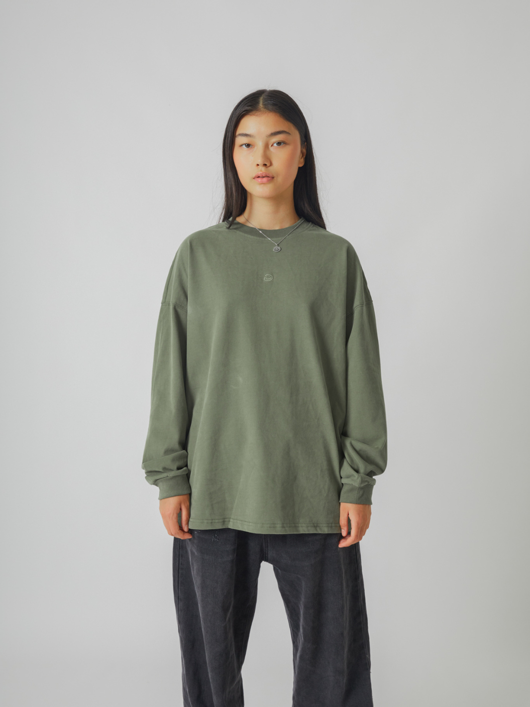 SMILEY LOGO LONG SLEEVE TEE - FADED GREEN-Fineriform