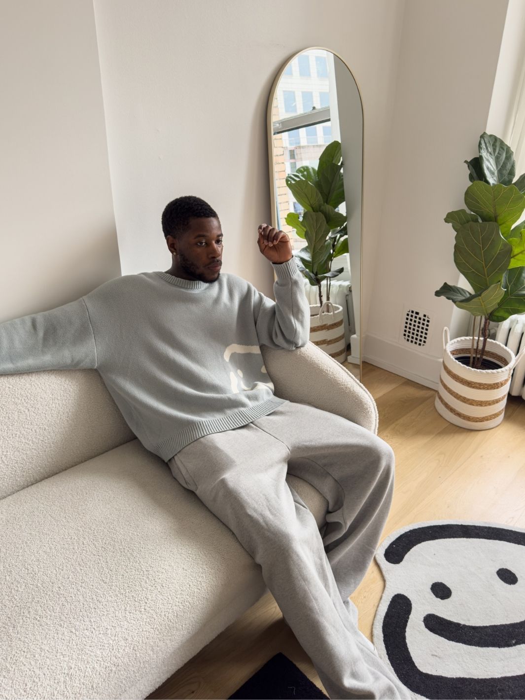 SMILEY LOGO KNIT - MUTED BLUE-Fineriform