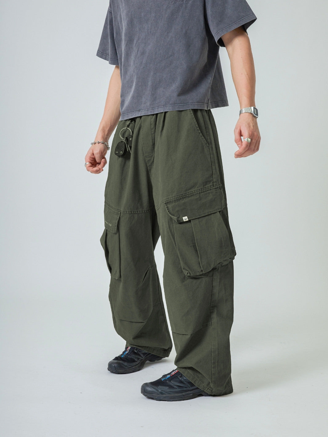 BAGGY CARGO PANTS - ARMY GREEN-Fineriform