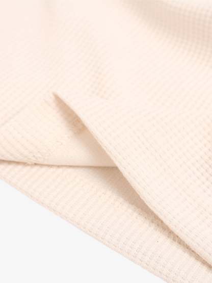 Textured Waffle SUPM Letter Graphic Long Sleeve T-Shirt-Fineriform