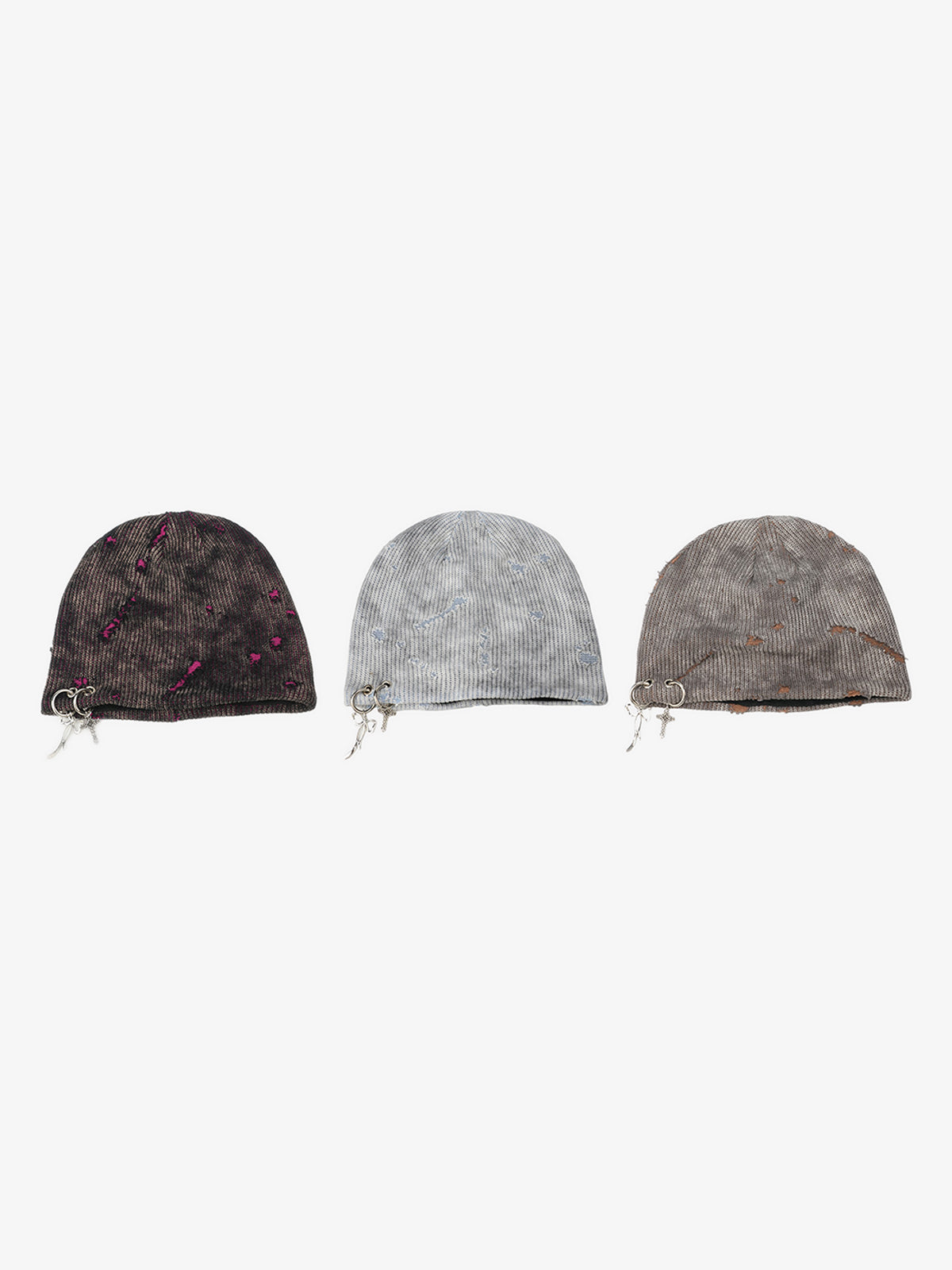 Retro Wasteland Style Distressed Knit Hanging Charm Beanie-Fineriform