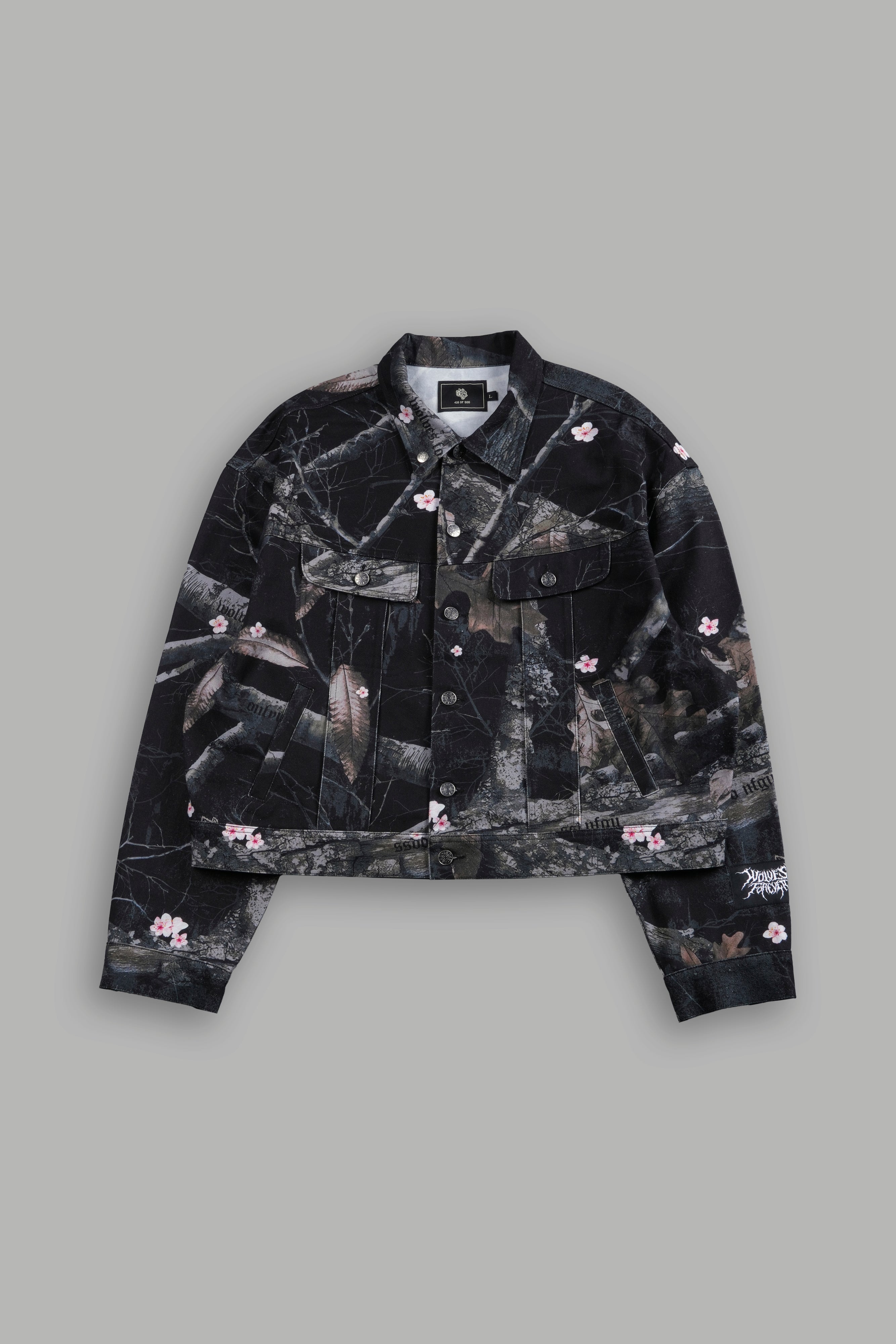 Forged From Iron Cropped American Denim Jacket in Darc Blossom Woodland Camo-Fineriform
