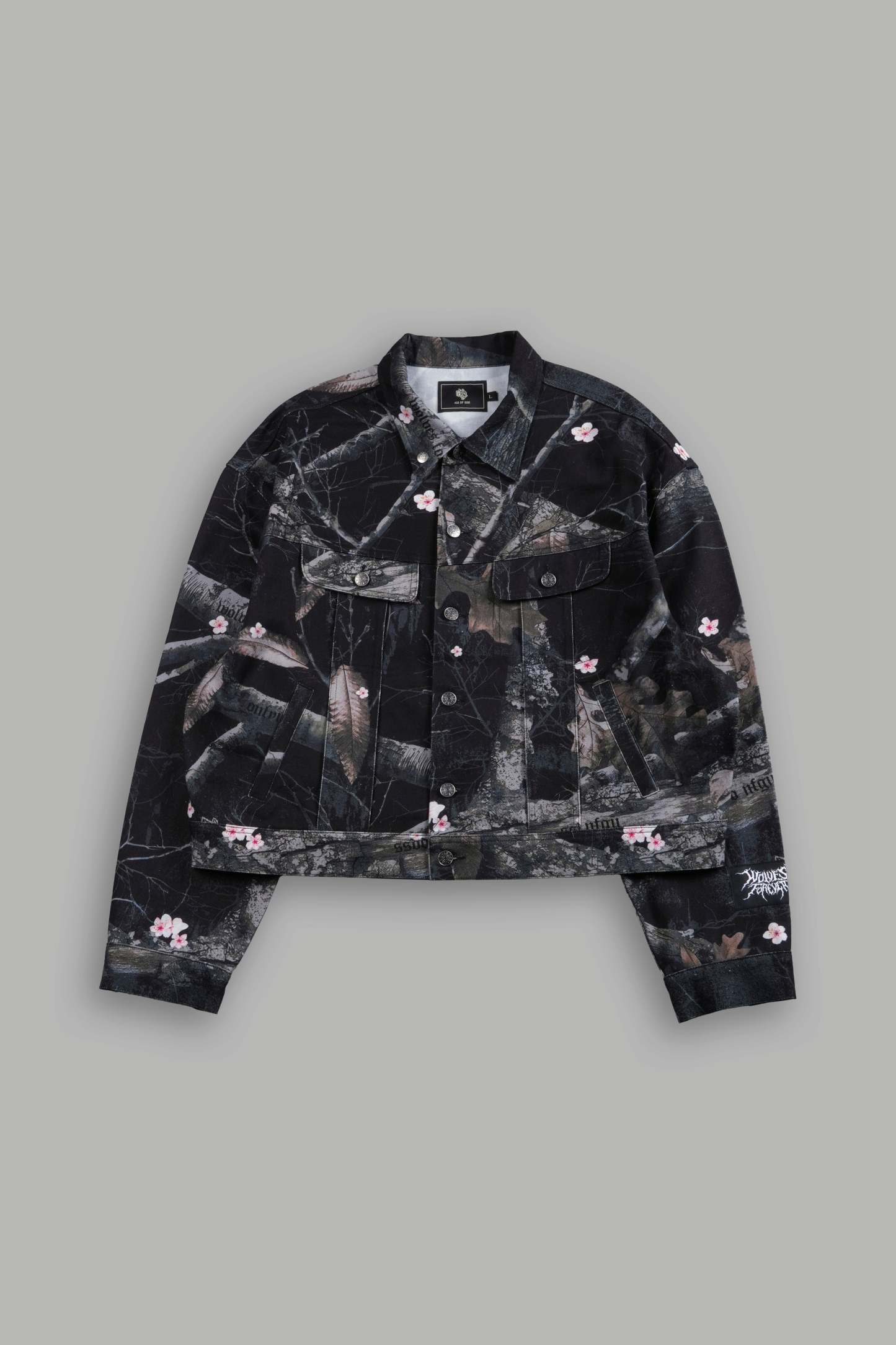 Forged From Iron Cropped American Denim Jacket in Darc Blossom Woodland Camo-Fineriform