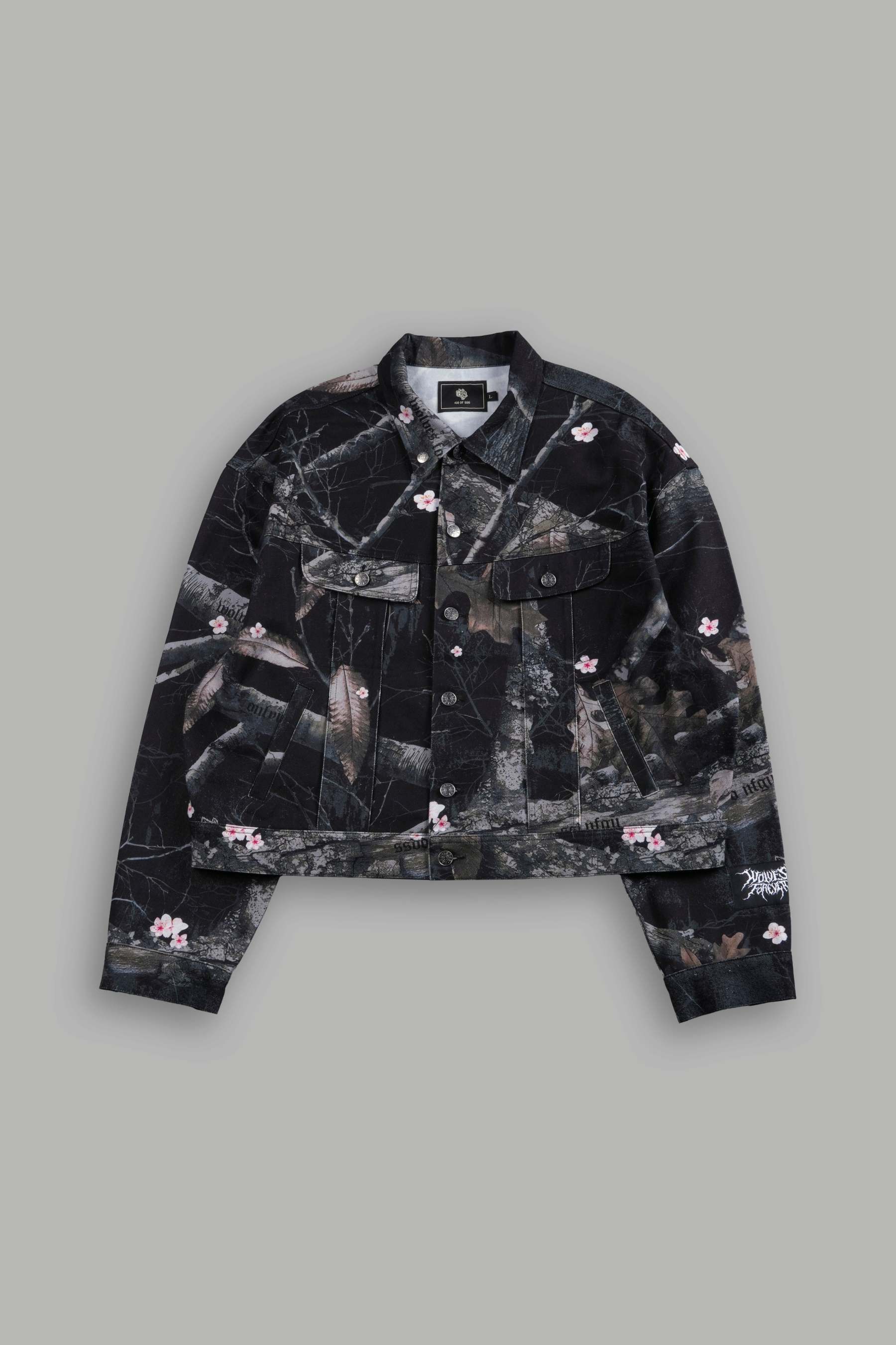 Forged From Iron Cropped American Denim Jacket in Darc Blossom Woodland Camo-Fineriform