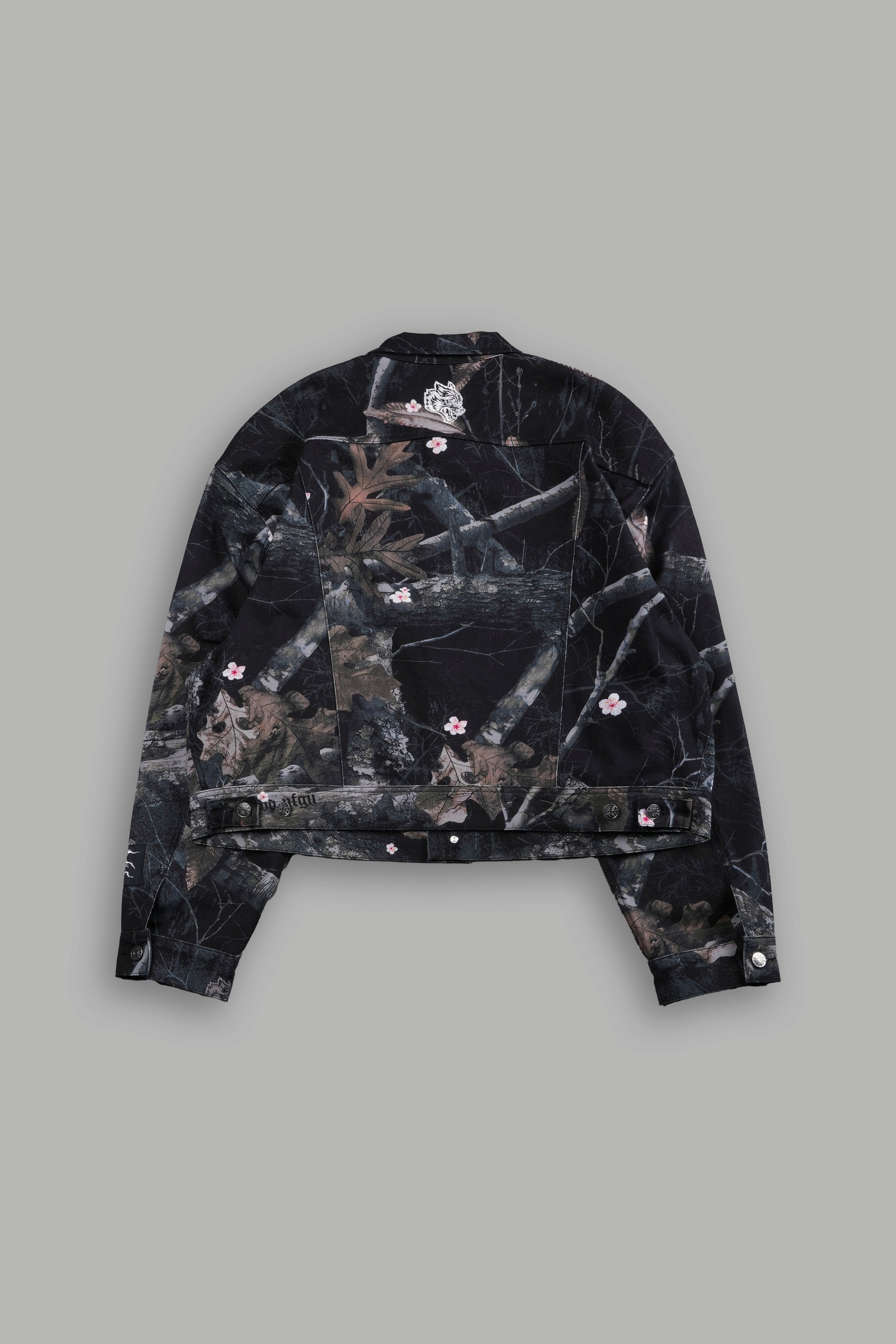 Forged From Iron Cropped American Denim Jacket in Darc Blossom Woodland Camo-Fineriform