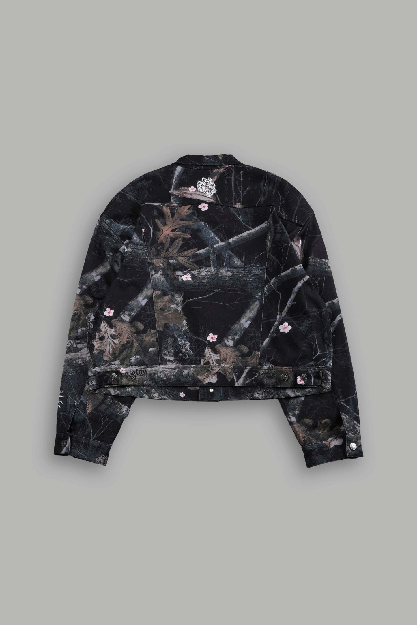 Forged From Iron Cropped American Denim Jacket in Darc Blossom Woodland Camo-Fineriform