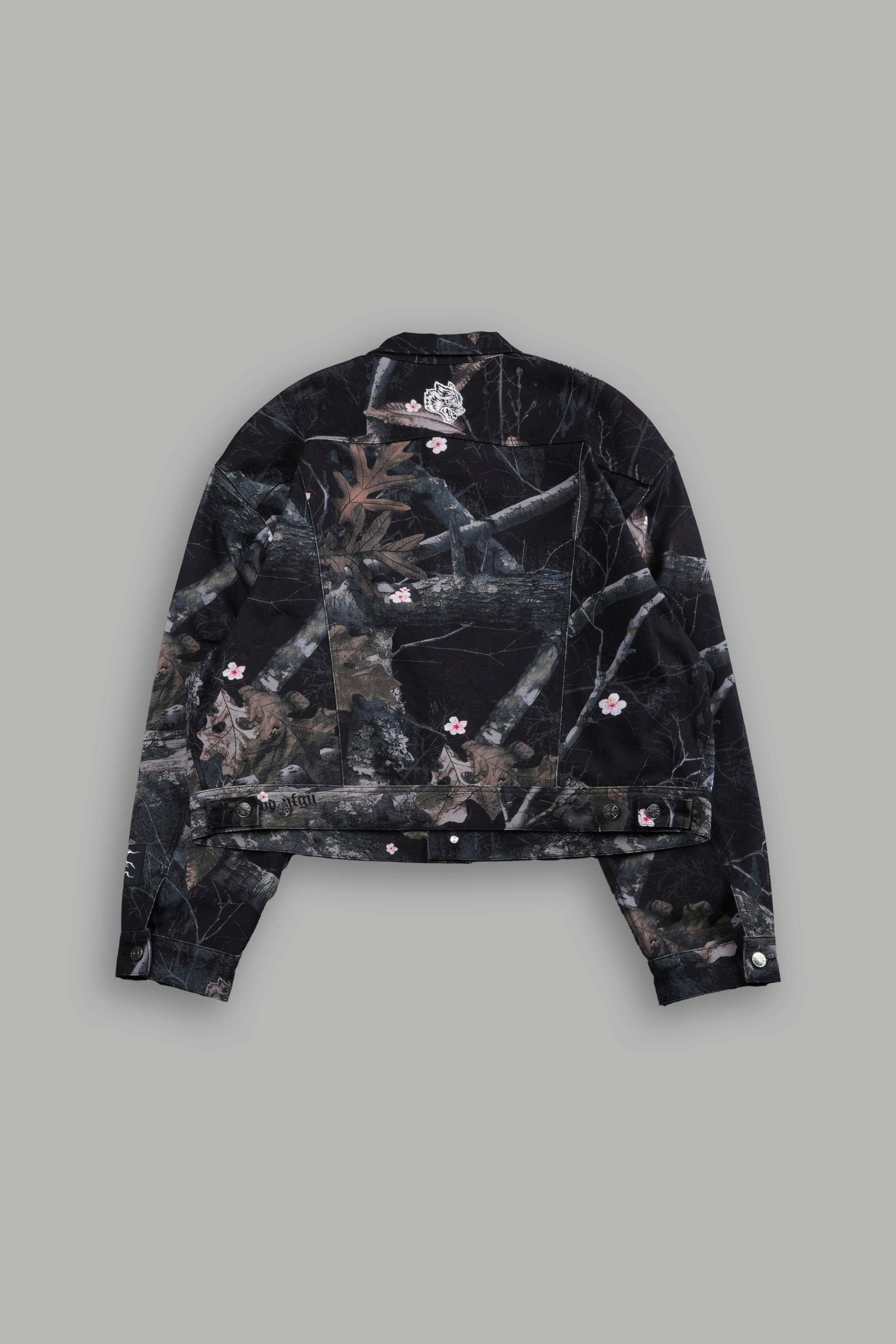 Forged From Iron Cropped American Denim Jacket in Darc Blossom Woodland Camo-Fineriform