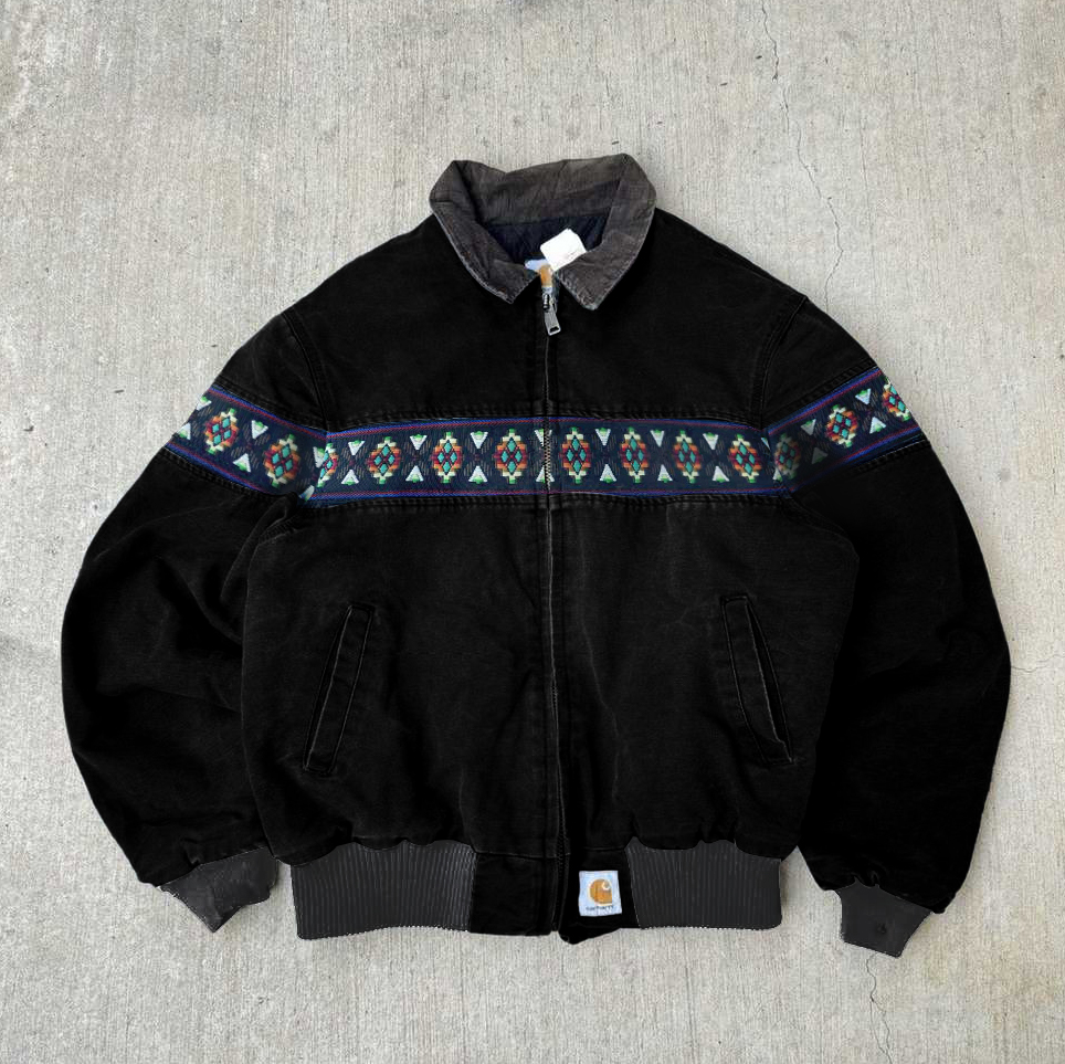 Retro ethnic elements zipper lapel tie lined jacket-Fineriform