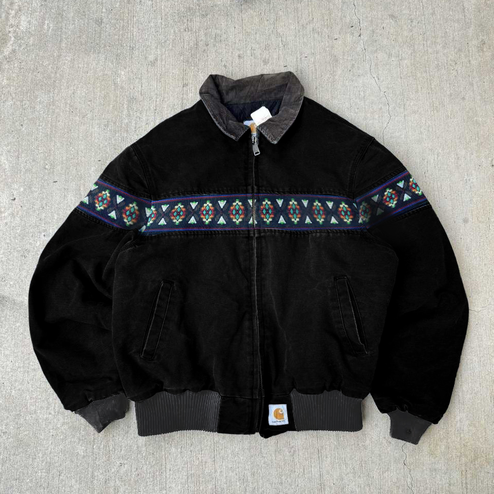 Retro ethnic elements zipper lapel tie lined jacket-Fineriform