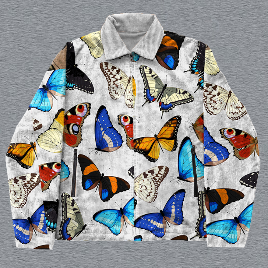 Casual Print Lapel Corduroy Jacket-Fineriform