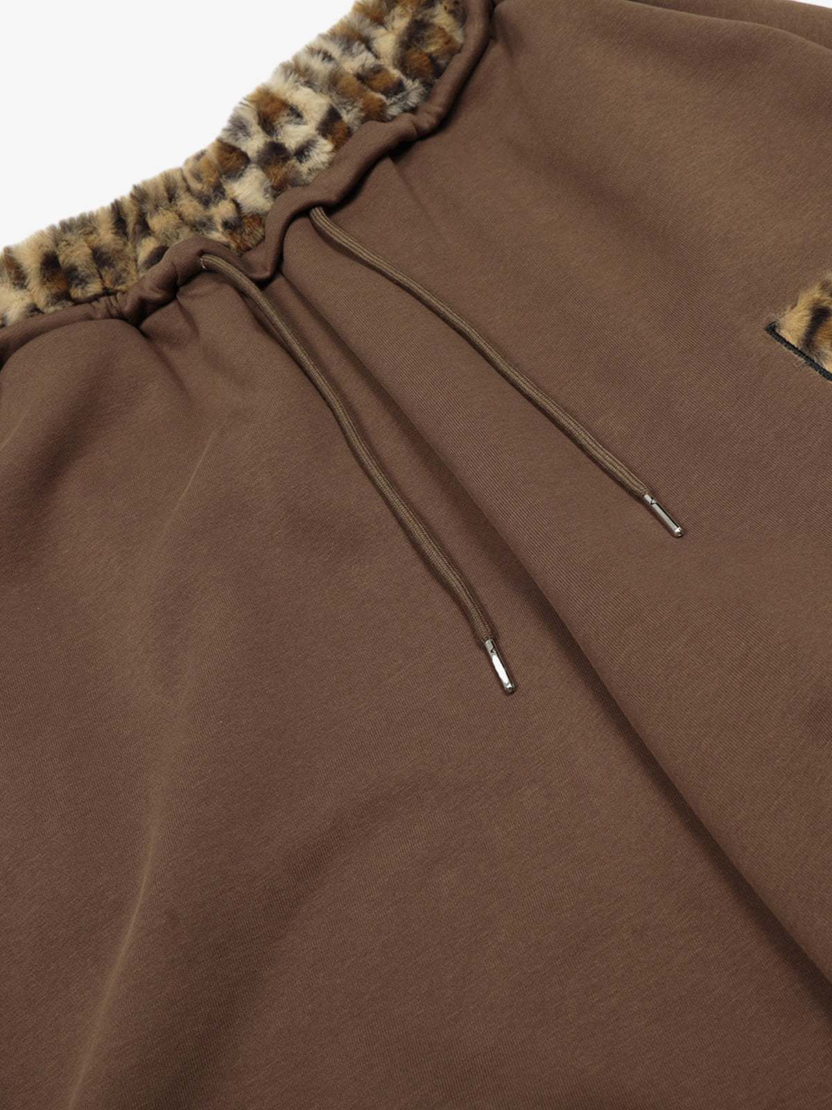 Retro Double-Waist Leopard Patch Barrel Pants-Fineriform