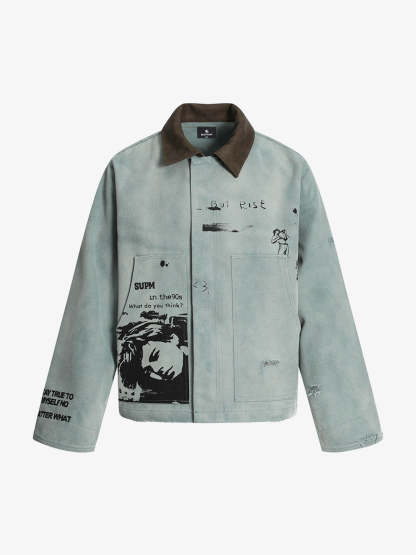 Vintage Washed Distressed Barn Work Jacket-Fineriform