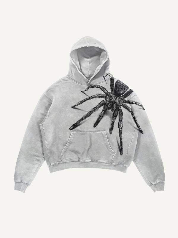 Spider Print Slant Pockets Hoodie-Fineriform