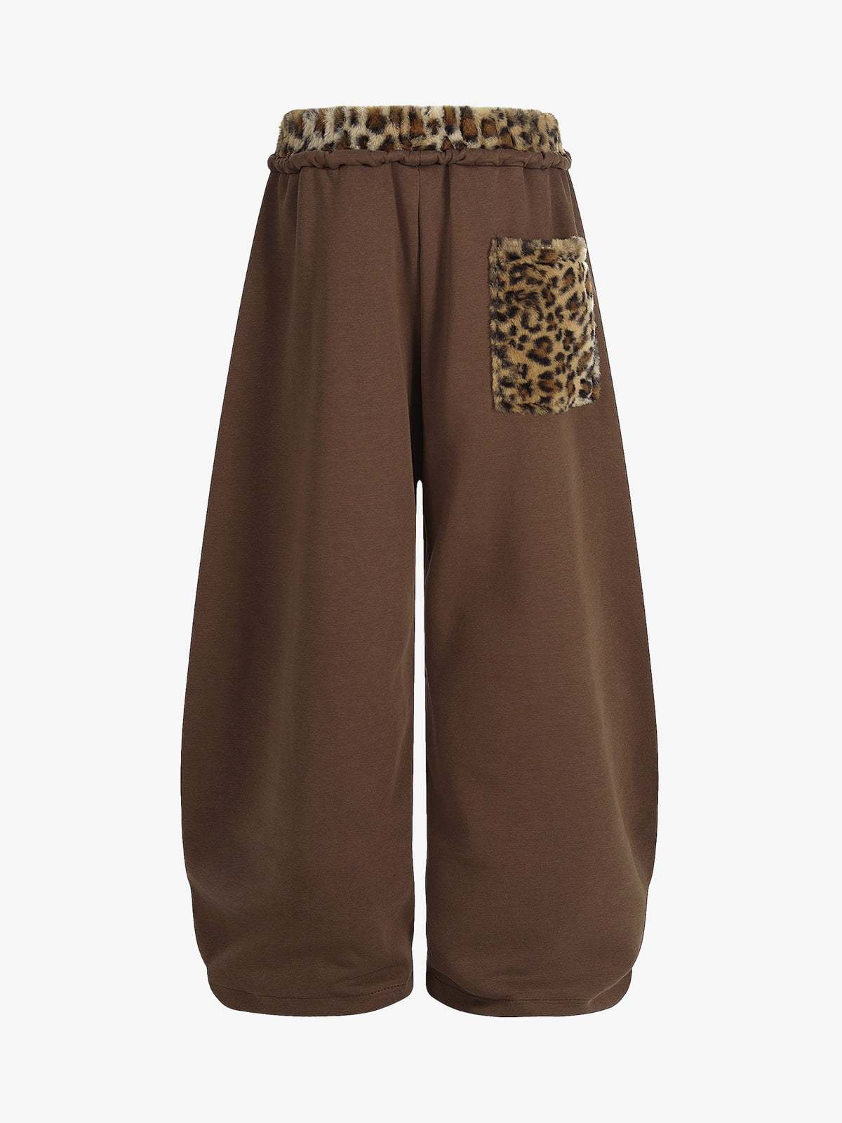 Retro Double-Waist Leopard Patch Barrel Pants-Fineriform