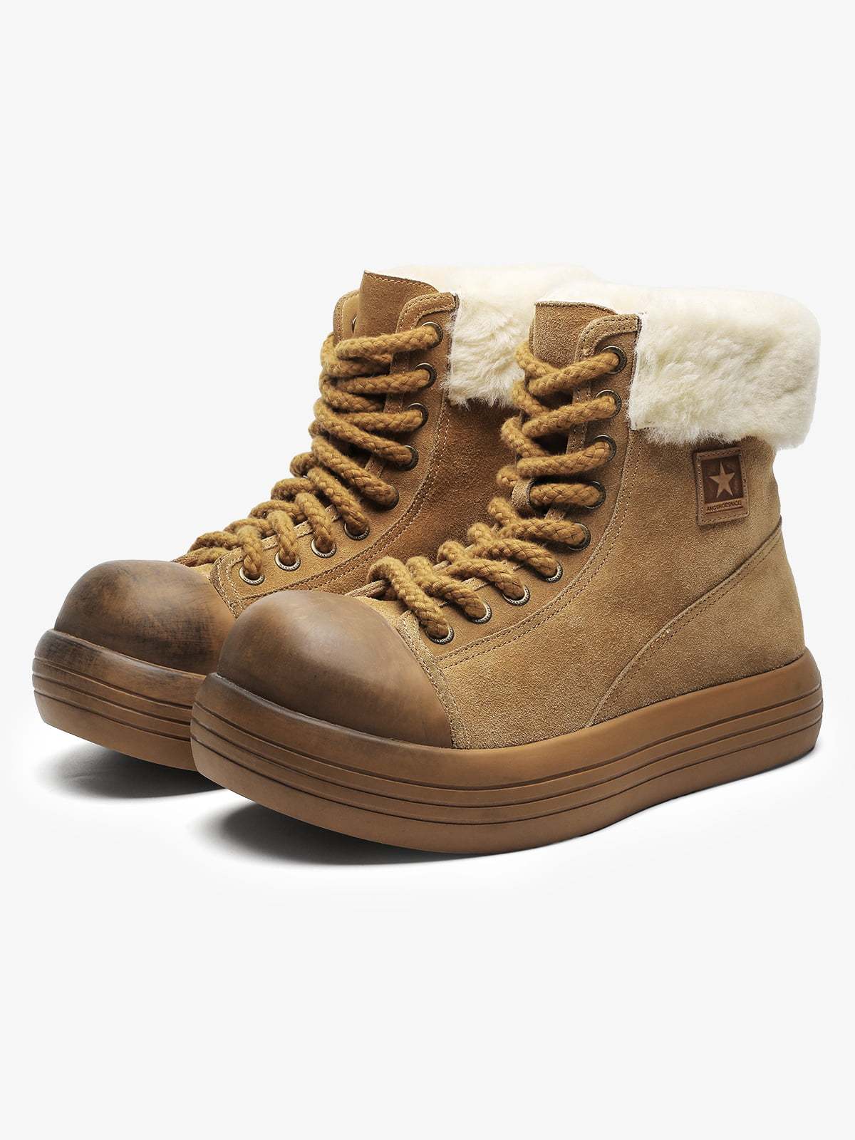 Fleece-Lined Suede Platform Warm Mid-Top Boots-Fineriform