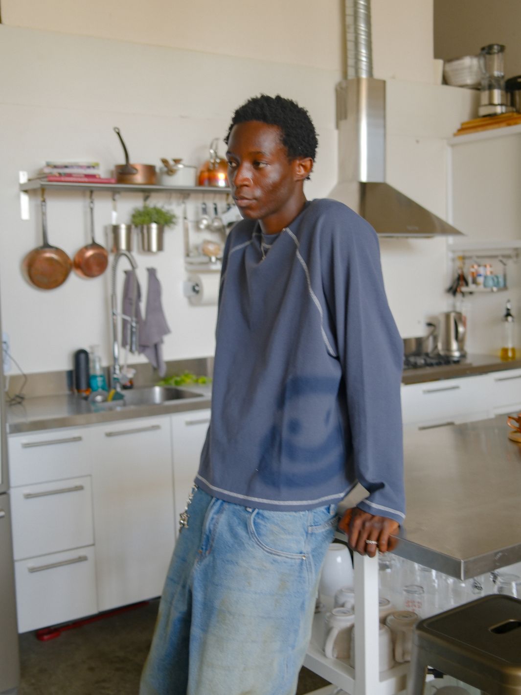 SMILEY WAFFLE LONG SLEEVE TEE - NAVY BLUE-Fineriform