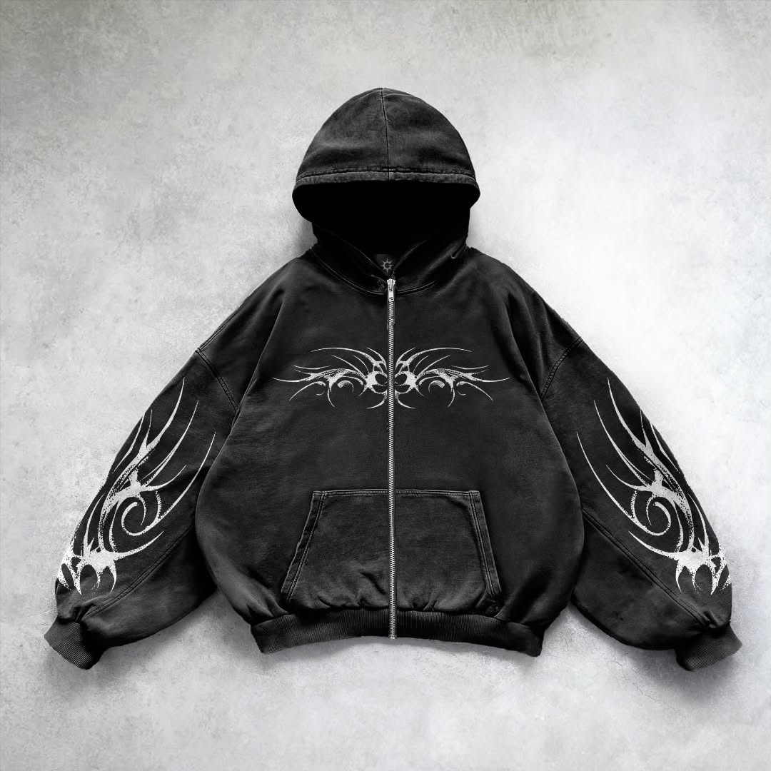Casual Personalized Pattern Zipper Hoodie-Fineriform