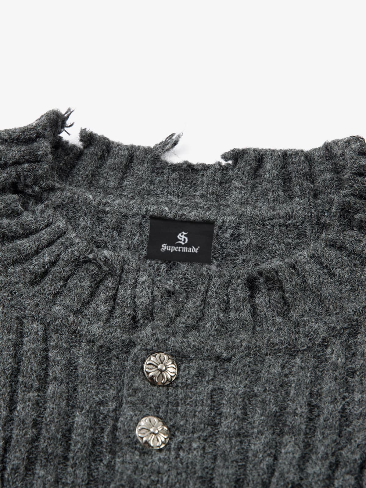 Knitted Distressed Diamond Pattern Raw Edge Sweater-Fineriform