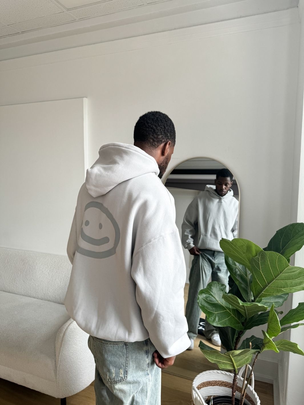 SMILEY LOGO HOODIE - LIGHT GREY-Fineriform