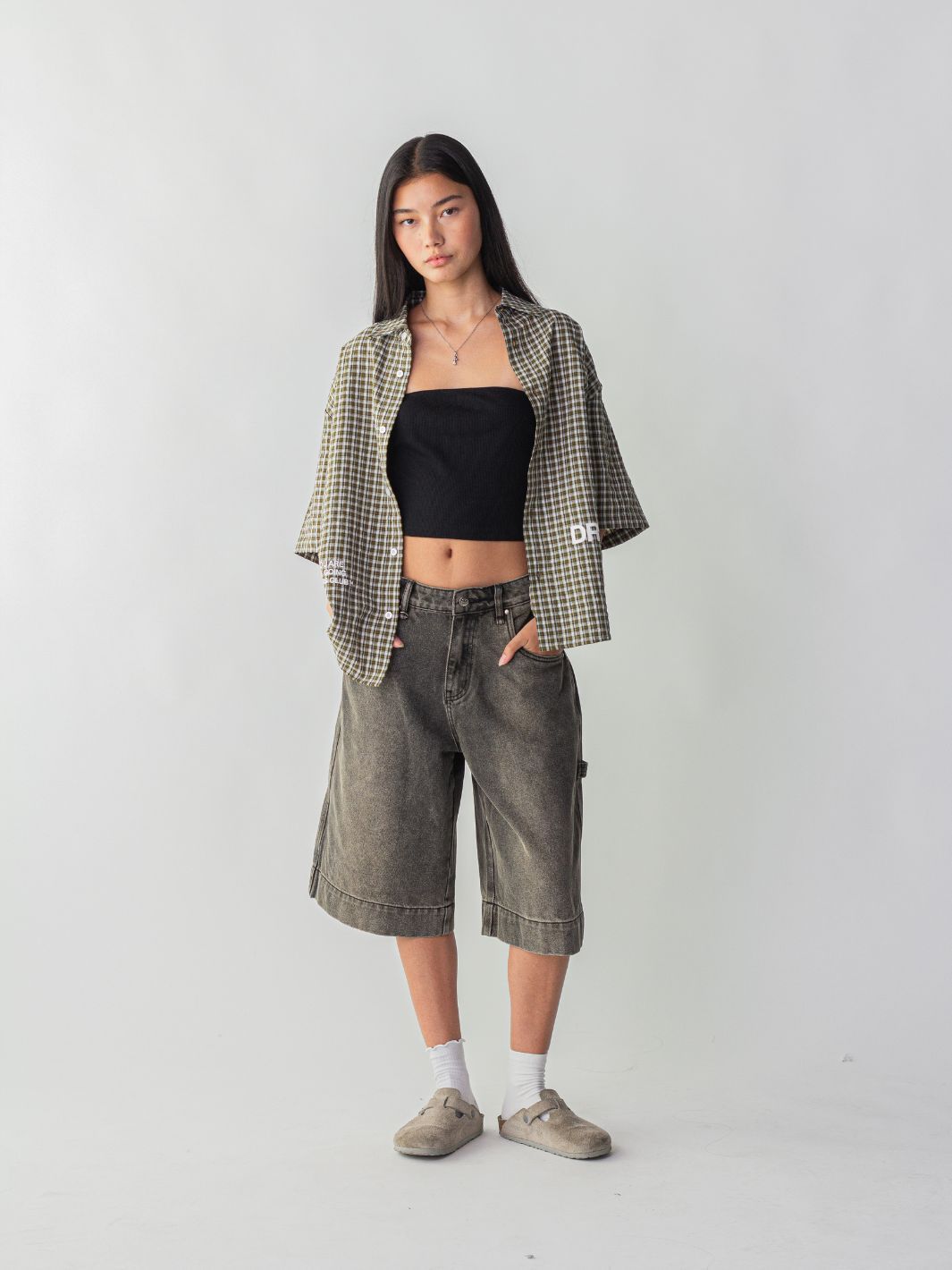 SMILEY STITCH JORTS - MUD BROWN-Fineriform