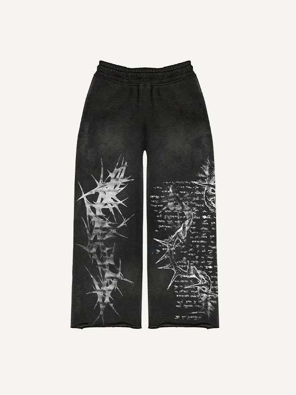 Skull&Cross&Graphic Print Elastic Waist Pants-Fineriform
