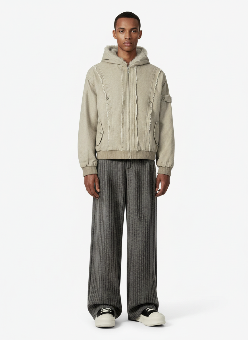 Retro Washed Fleece-lined Hooded Work Jacket-Fineriform