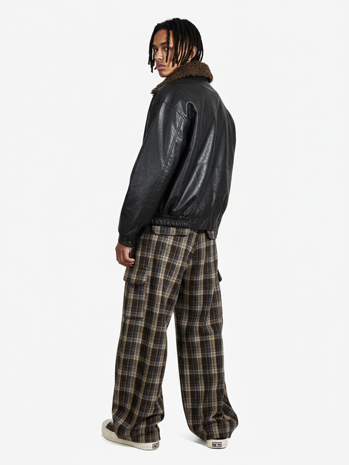 Vintage Plaid Pleated Multi-Pocket Cargo Casual Pants - 2524-Fineriform