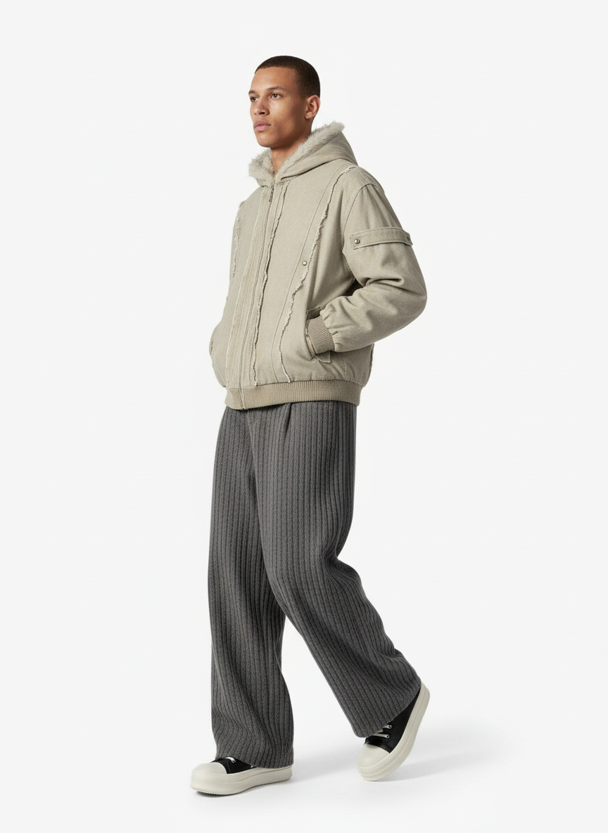 Retro Washed Fleece-lined Hooded Work Jacket-Fineriform