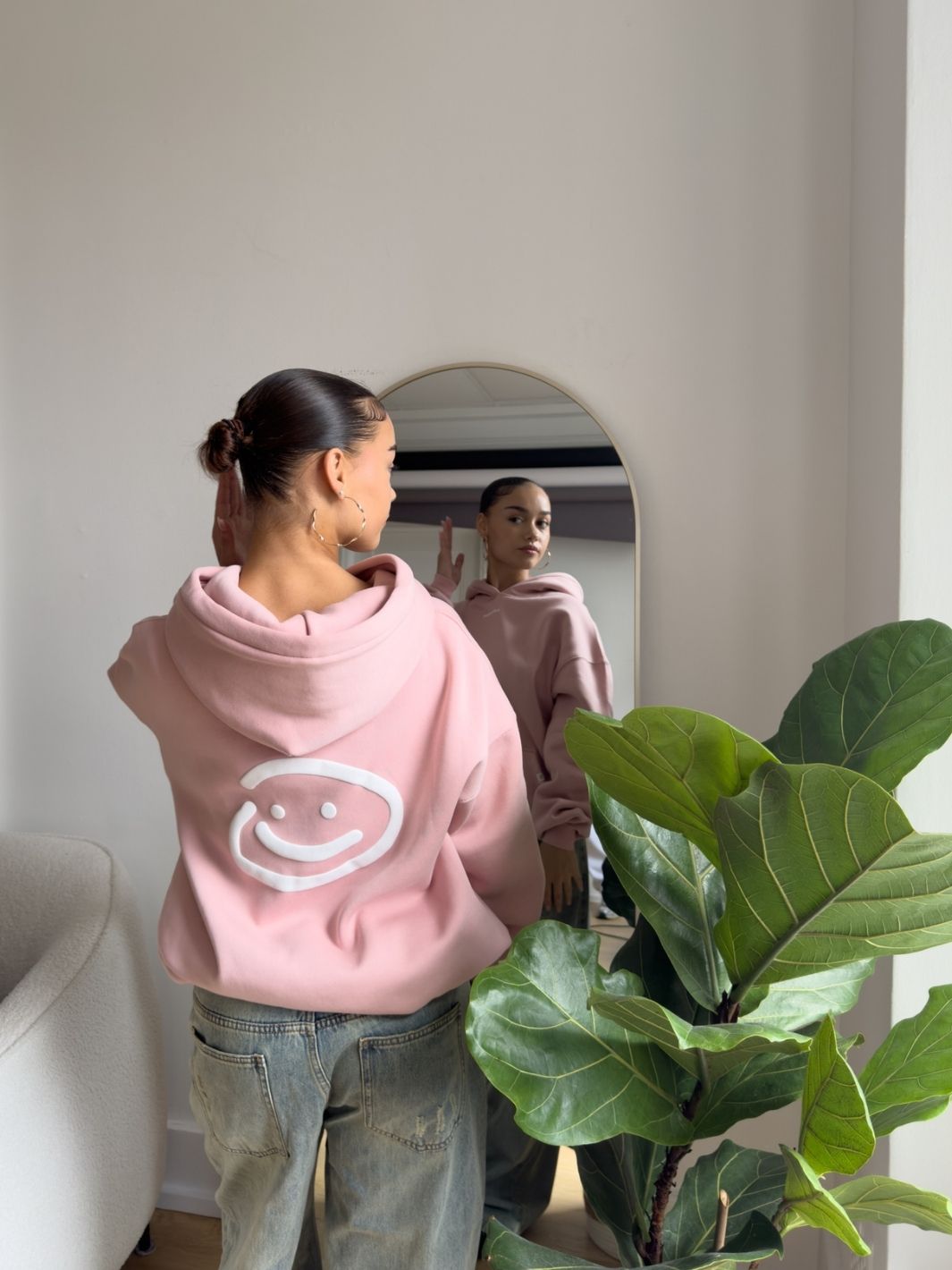 SMILEY LOGO HOODIE - MUTED PINK-Fineriform
