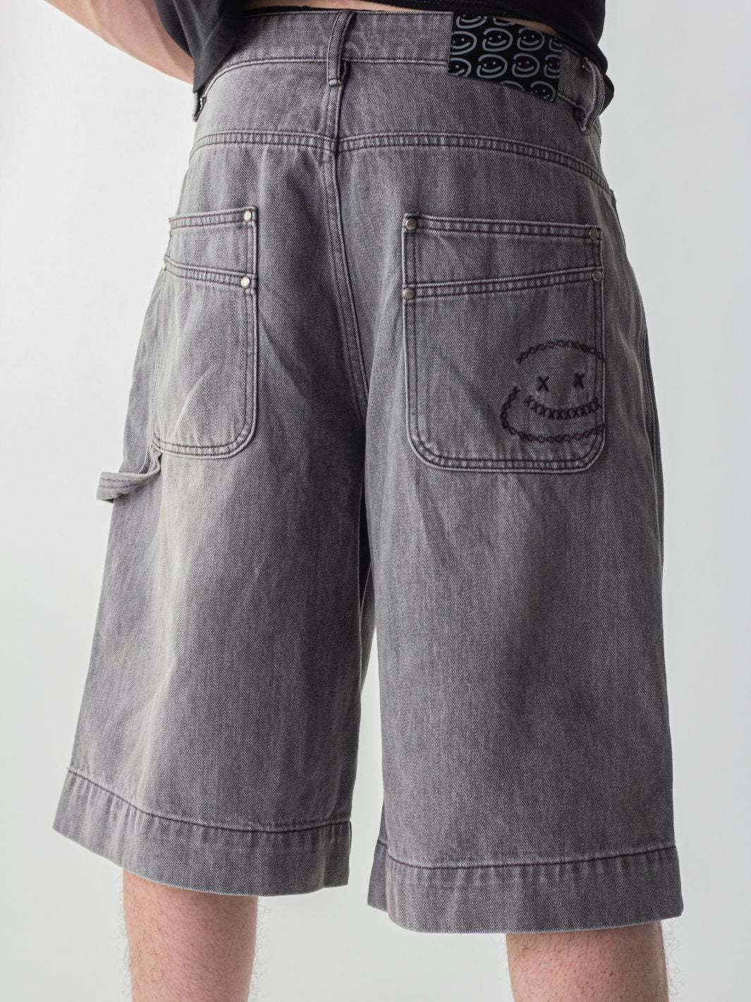 SMILEY STITCH JORTS - LIGHT GREY-Fineriform