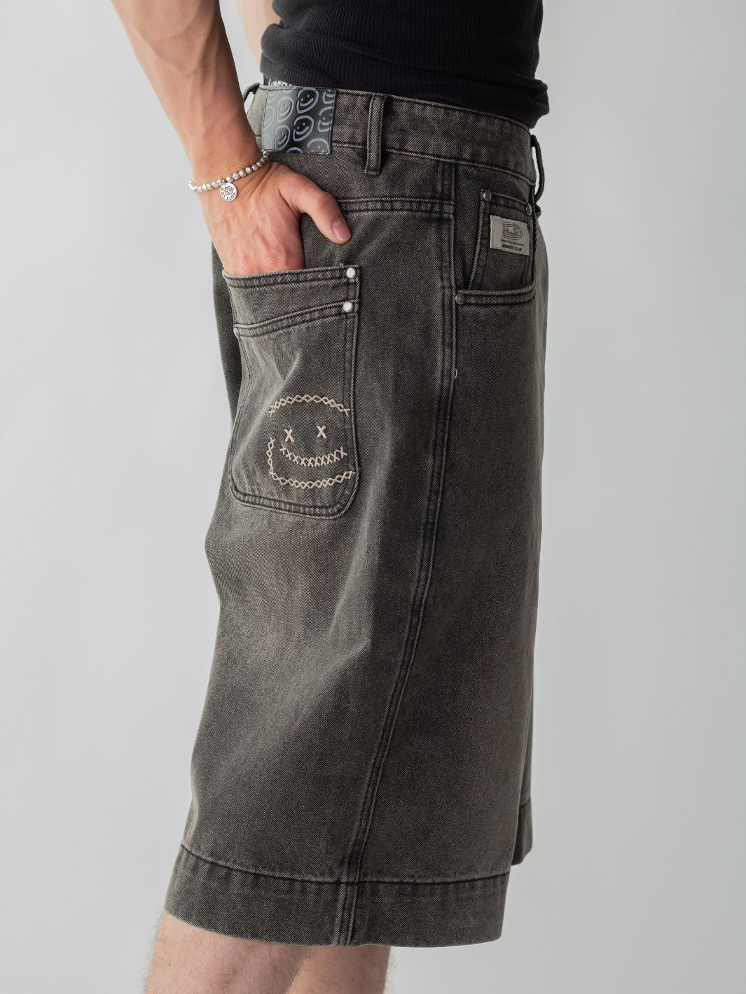 SMILEY STITCH JORTS - MUD BROWN-Fineriform