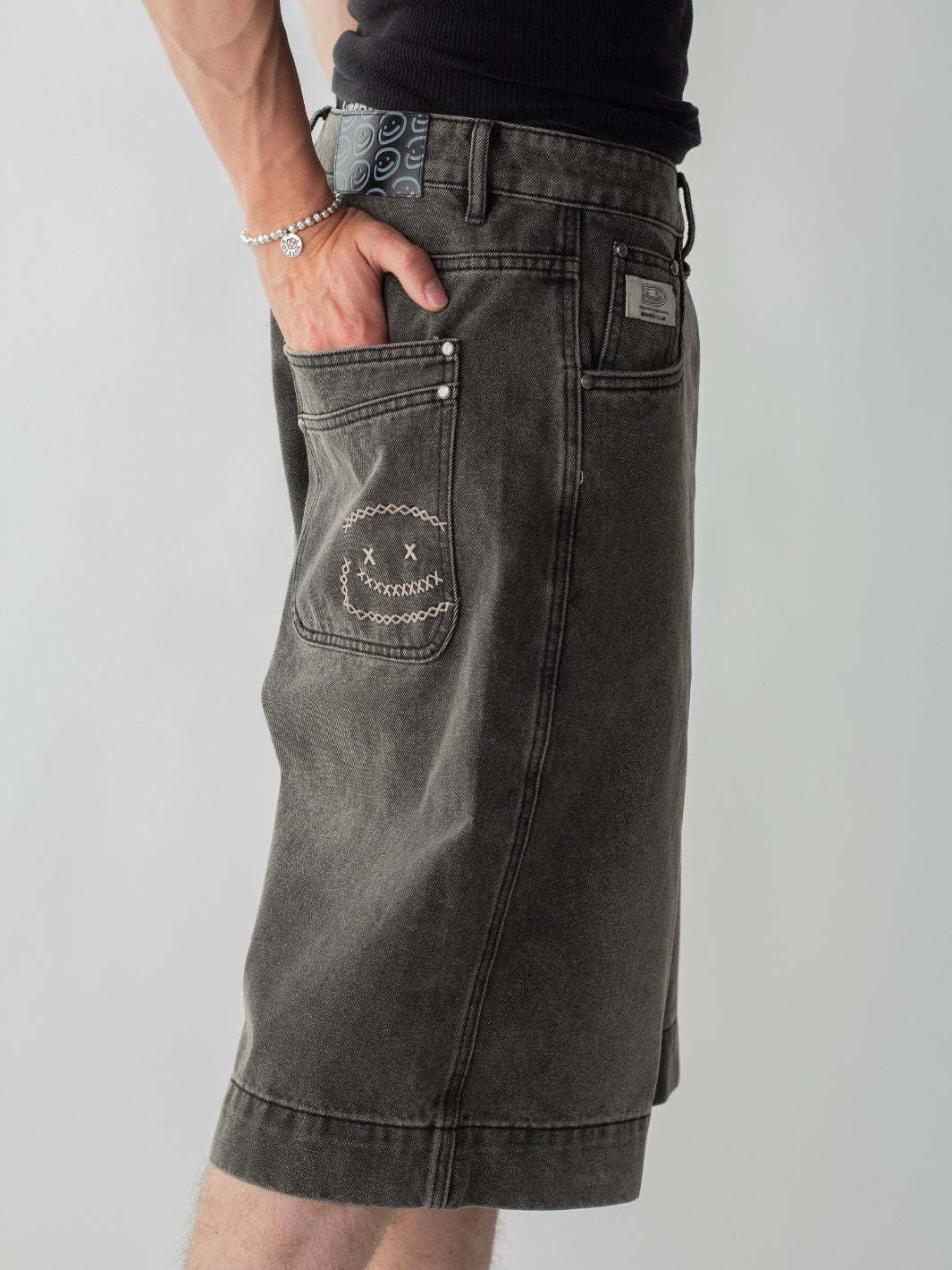 SMILEY STITCH JORTS - MUD BROWN-Fineriform