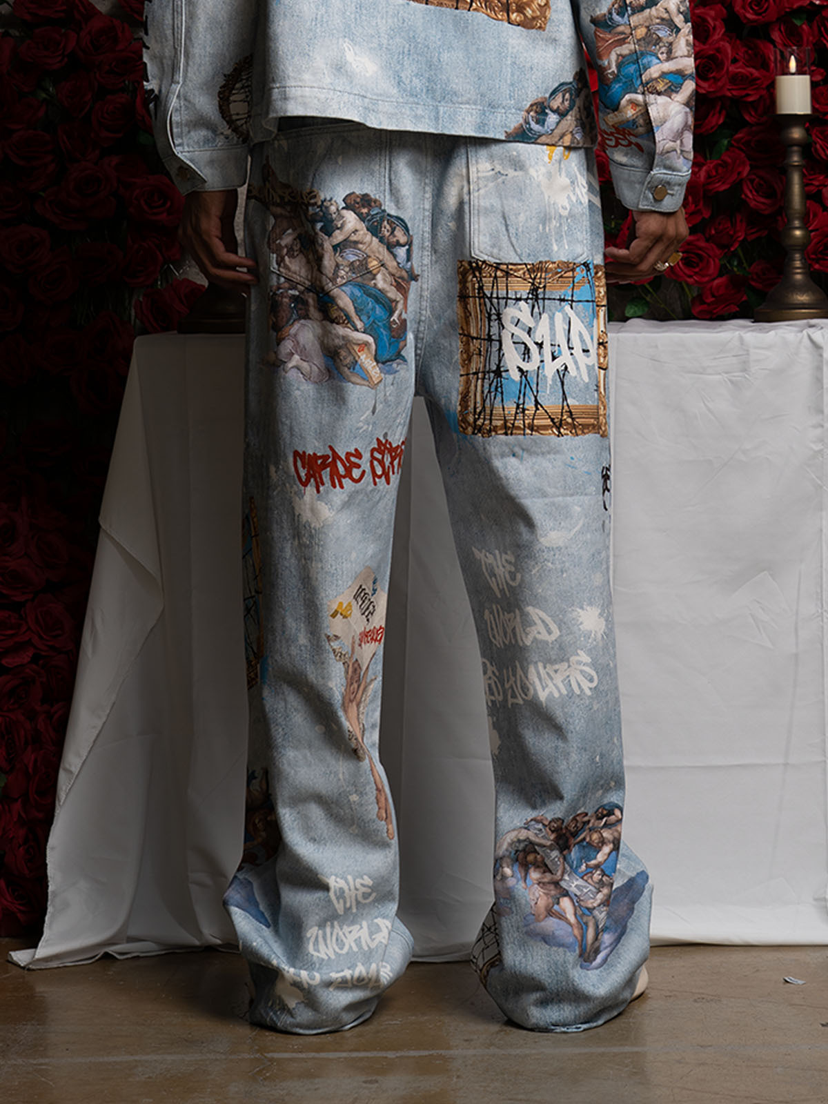 Retro Artistic Graffiti Angelic Prints Baggy Jeans-Fineriform