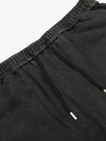 Street Washed Mottled Rivet Letter Print Baggy Sweatpants-Fineriform