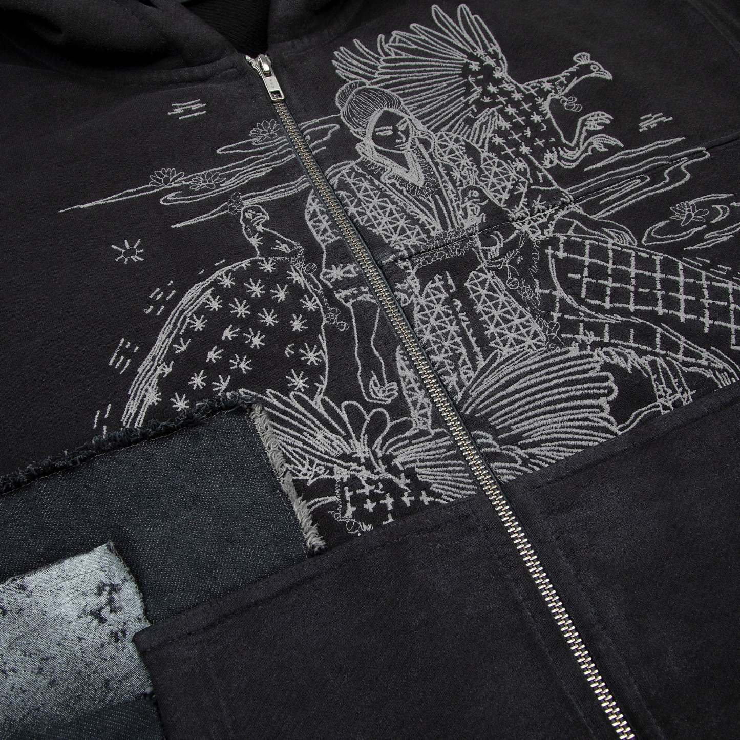 "sashiko" Zip Up black-Fineriform