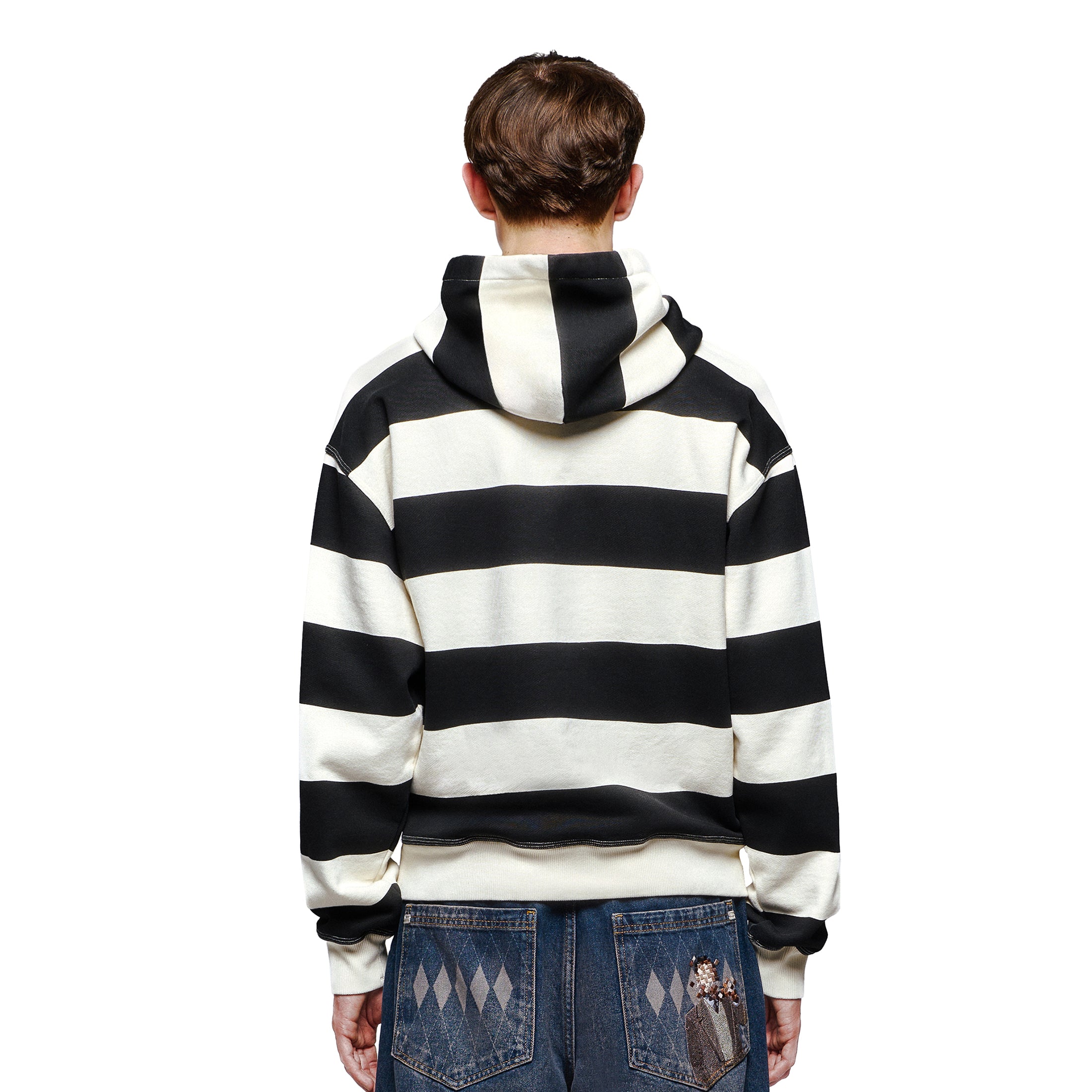 "on air" ecru-navy striped Hoodie-Fineriform