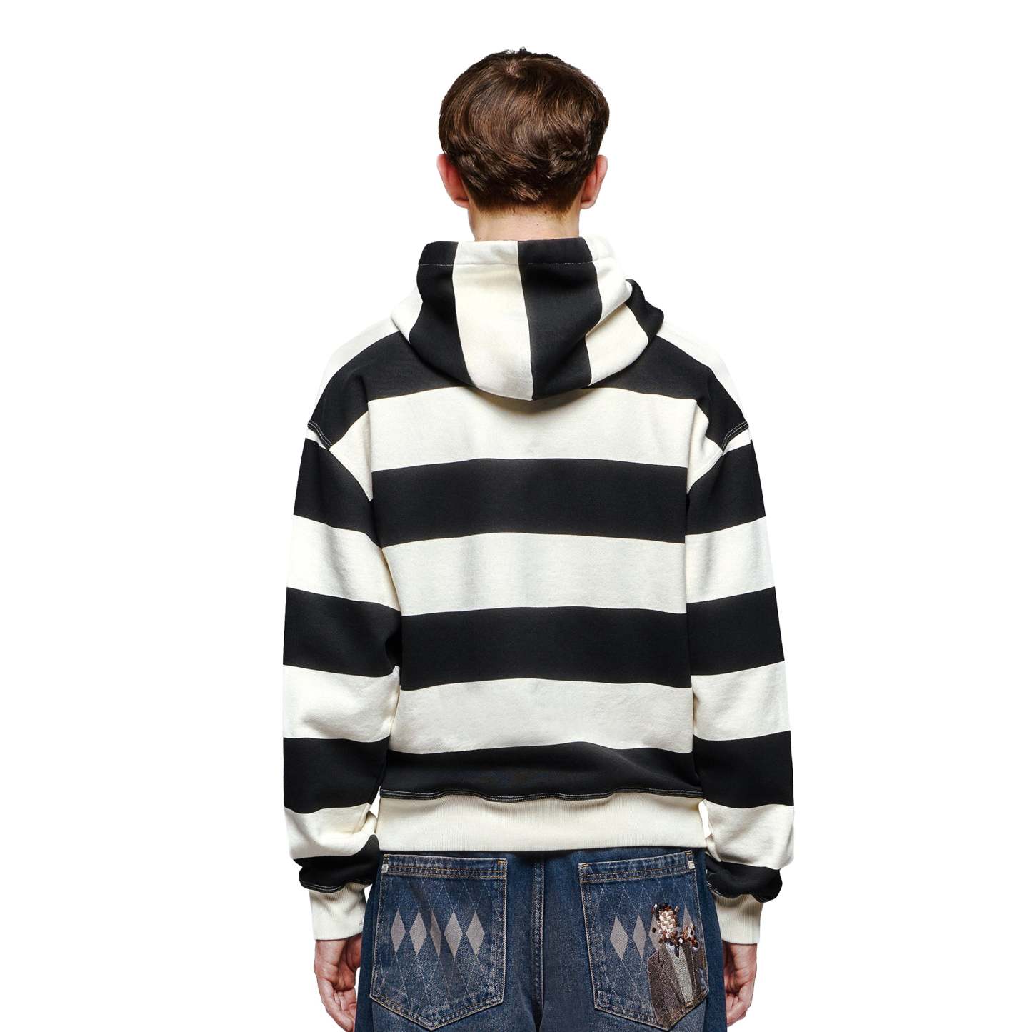 "on air" ecru-navy striped Hoodie-Fineriform