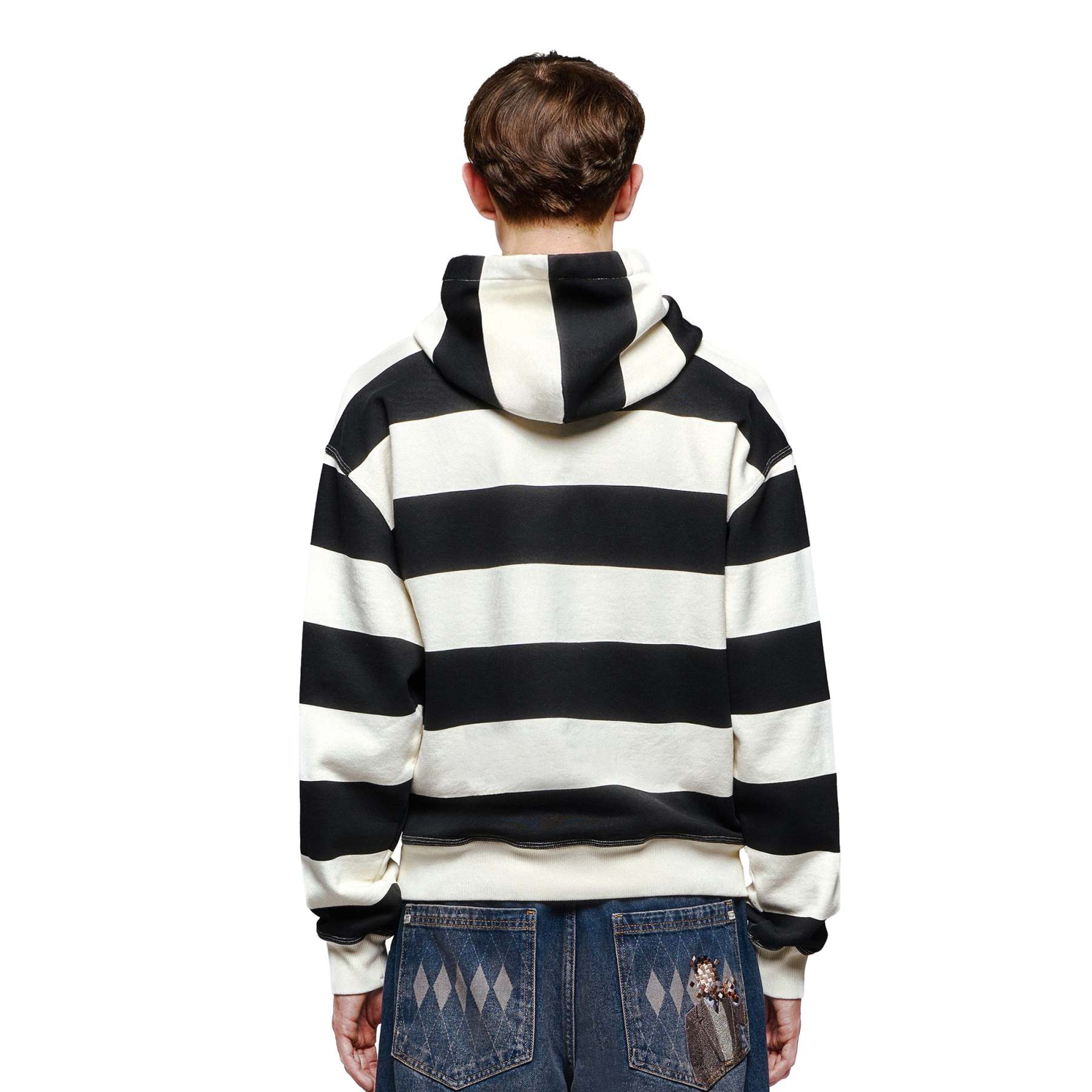 "on air" ecru-navy striped Hoodie-Fineriform