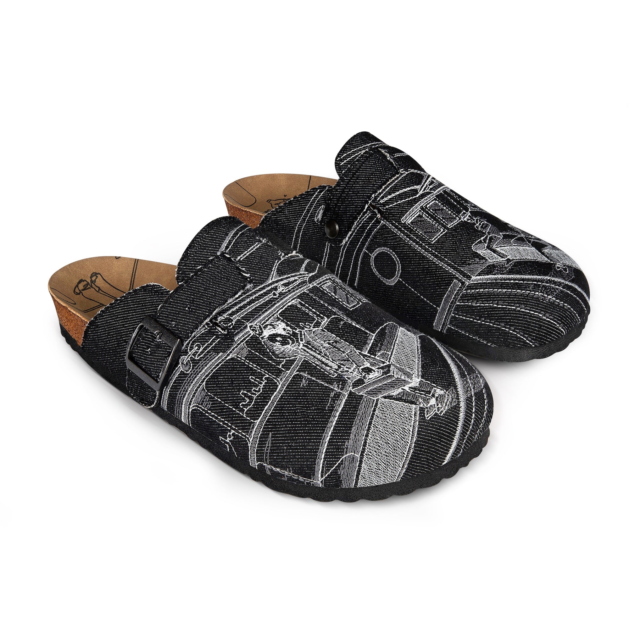 "faces" clogs black denim-Fineriform
