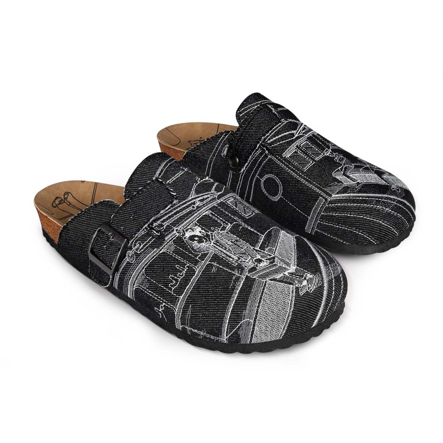 "faces" clogs black denim-Fineriform