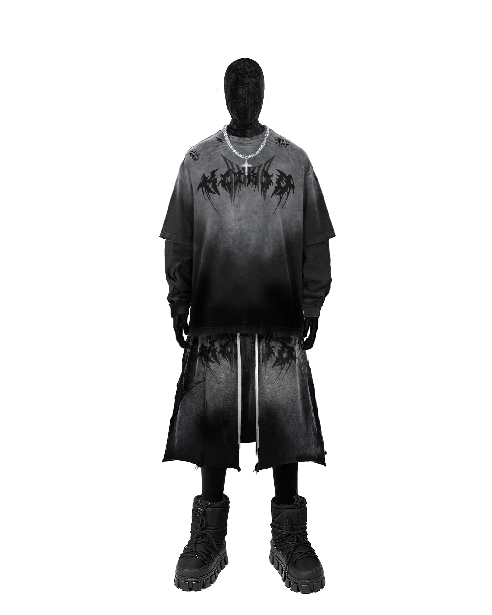 KIIKIO Gothic Logo Distressed Oversized T-Shirt-Fineriform