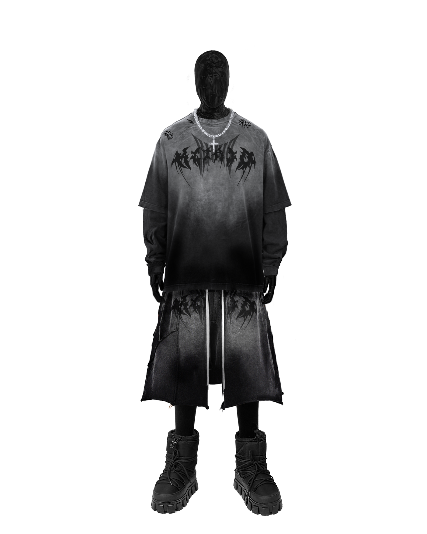 KIIKIO Gothic Logo Distressed Oversized T-Shirt-Fineriform