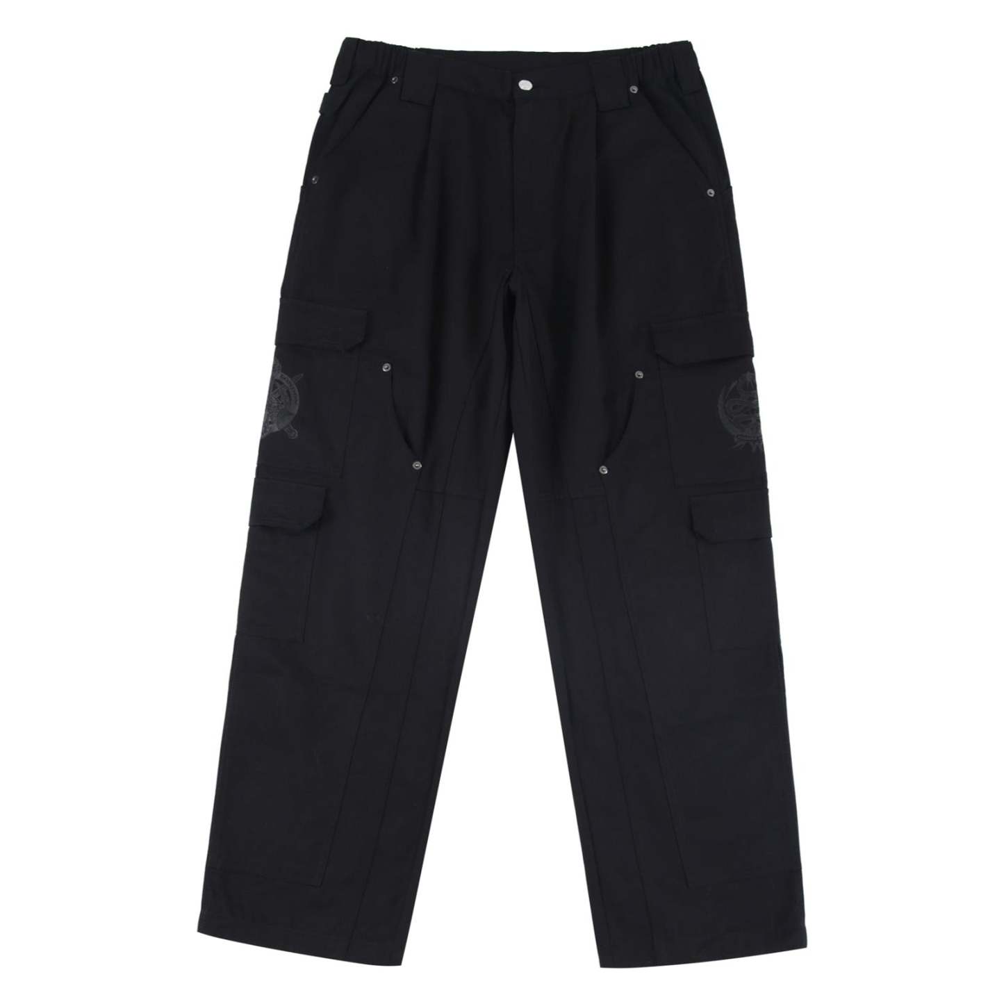 BLACK EMBROIDERED CARGOS-Fineriform